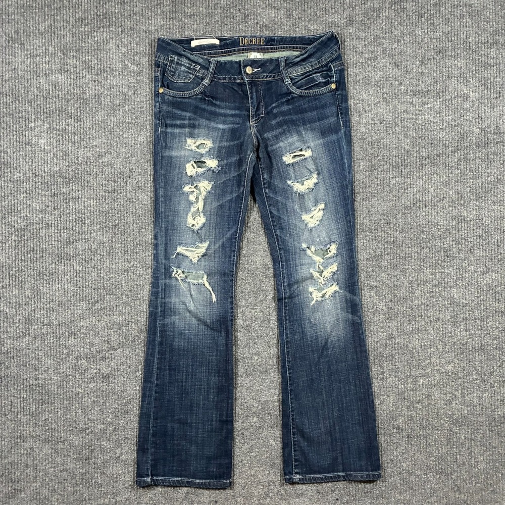 Decree Womens Bootcut Jeans Size 11 Blue Distressed Denim Stretch Low Rise